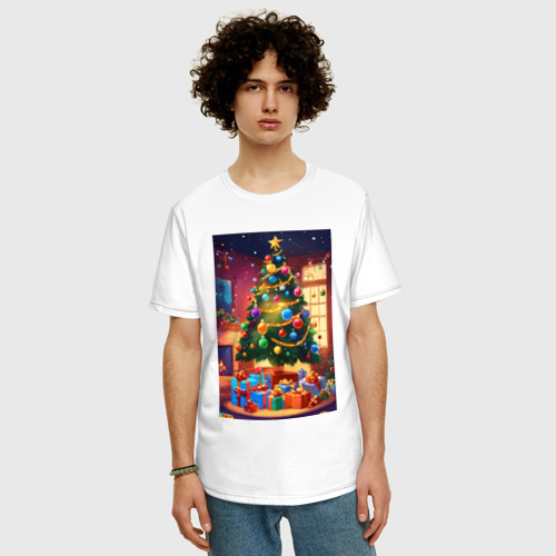Мужская футболка хлопок Oversize с принтом Красочное рождество, фото на моделе #1