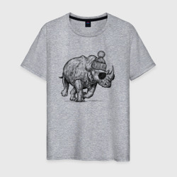 Носорог-хипстер – Мужская футболка хлопок с принтом купить со скидкой в -20%