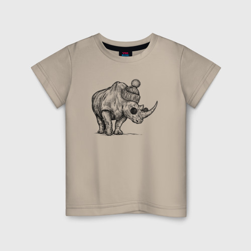 Детская футболка хлопок с принтом Носорог стильный, вид спереди #2