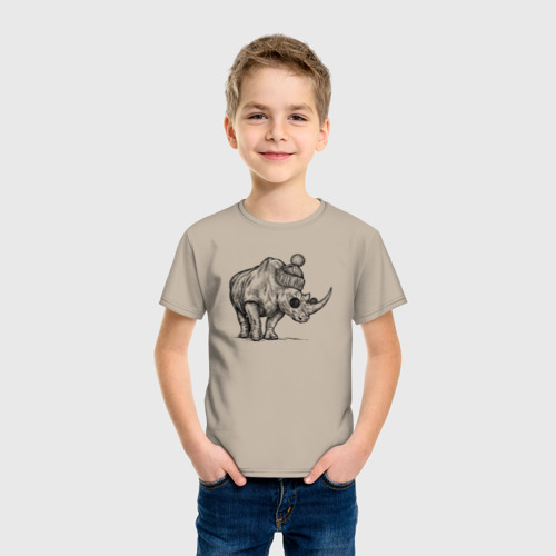 Детская футболка хлопок с принтом Носорог стильный, фото на моделе #1