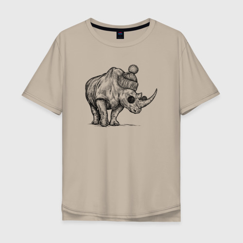 Мужская футболка хлопок Oversize с принтом Носорог стильный, вид спереди #2