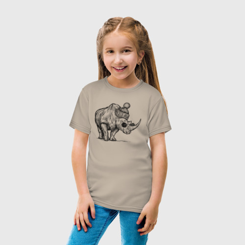 Детская футболка хлопок с принтом Носорог стильный, вид сбоку #3