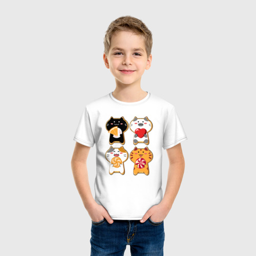 Детская футболка хлопок Печенье с глазурью:  четыре котёнка, цвет белый - фото 3