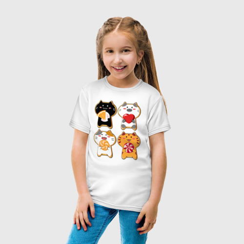 Детская футболка хлопок Печенье с глазурью:  четыре котёнка, цвет белый - фото 5