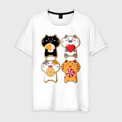 Мужская футболка хлопок Печенье с глазурью:  четыре котёнка, цвет белый
