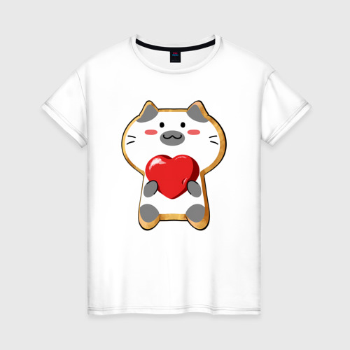 Женская футболка из хлопка с принтом Сиамская кошка-печенье, вид спереди №1