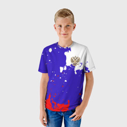 Детская футболка 3D Российский герб на триколоре  - фото 2