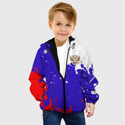 Детская куртка 3D Российский герб на триколоре , цвет черный - фото 3