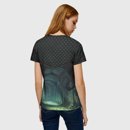 Женская футболка 3D с принтом Стеганные ромбы: стрельчатые арки катакомб, вид сзади #2