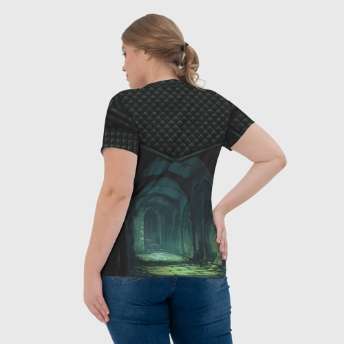 Женская футболка 3D с принтом Стеганные ромбы: стрельчатые арки катакомб, вид сзади #2