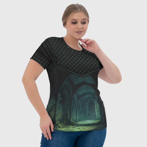 Женская футболка 3D с принтом Стеганные ромбы: стрельчатые арки катакомб, фото #4