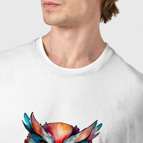 Мужская футболка хлопок Цветастая сова, цвет белый - фото 6