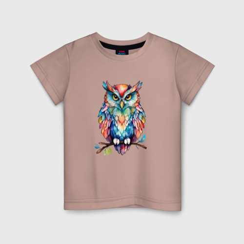 Детская футболка хлопок с принтом Цветастая сова, вид спереди #2
