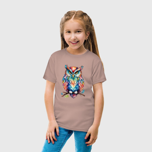Детская футболка хлопок с принтом Цветастая сова, вид сбоку #3