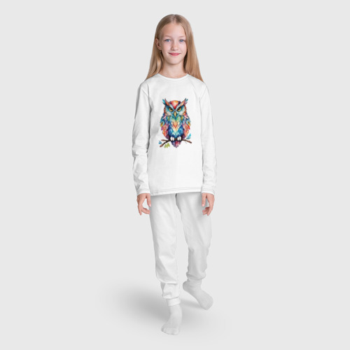 Детская пижама с лонгсливом хлопок Цветастая сова, цвет белый - фото 5