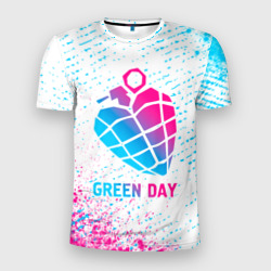 Мужская футболка 3D Slim Green Day neon gradient style