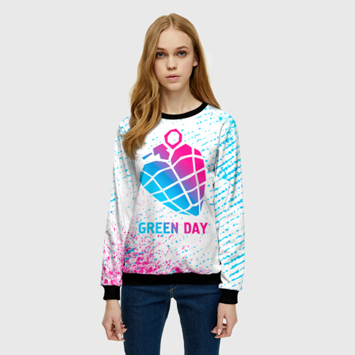 Женский свитшот 3D с принтом Green Day neon gradient style, фото на моделе #1