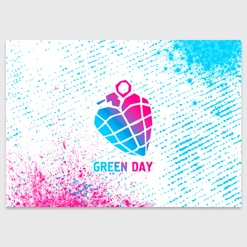 Поздравительная открытка Green Day neon gradient style, цвет белый