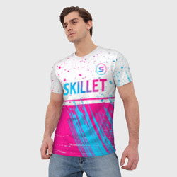 Мужская футболка 3D Skillet neon gradient style посередине - фото 2