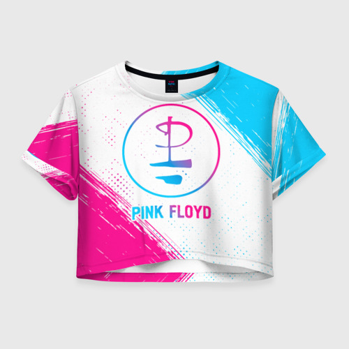 Женская футболка Crop-top 3D Pink Floyd neon gradient style, цвет 3D печать