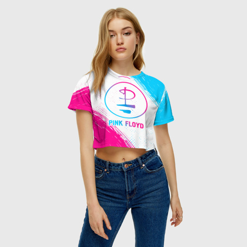 Женская футболка Crop-top 3D Pink Floyd neon gradient style, цвет 3D печать - фото 3