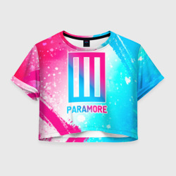 Женская футболка Crop-top 3D Paramore neon gradient style