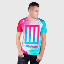 Мужская футболка 3D Slim Paramore neon gradient style - фото 2