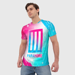 Мужская футболка 3D Paramore neon gradient style - фото 2