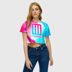 Женская футболка Crop-top 3D Paramore neon gradient style - фото 2