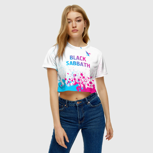 Женская футболка Crop-top 3D Black Sabbath neon gradient style посередине, цвет 3D печать - фото 4