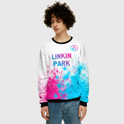 Мужской свитшот 3D Linkin Park neon gradient style посередине, цвет черный - фото 3