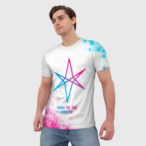 Мужская футболка 3D Bring Me the Horizon neon gradient style, цвет 3D печать - фото 3