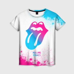 Женская футболка 3D Rolling Stones neon gradient style