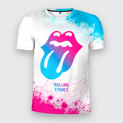 Мужская футболка 3D Slim Rolling Stones neon gradient style