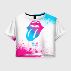 Женская футболка Crop-top 3D Rolling Stones neon gradient style