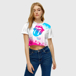 Женская футболка Crop-top 3D Rolling Stones neon gradient style - фото 2