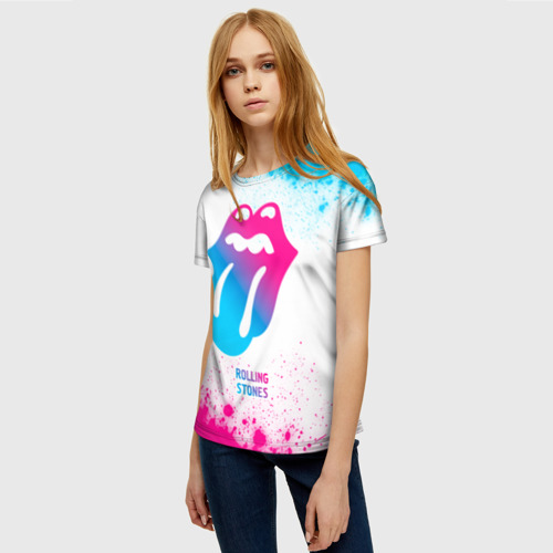 Женская футболка 3D Rolling Stones neon gradient style, цвет 3D печать - фото 3