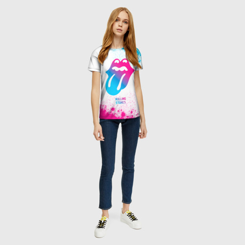 Женская футболка 3D Rolling Stones neon gradient style, цвет 3D печать - фото 5