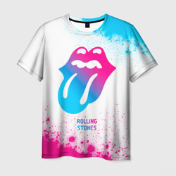 Мужская футболка 3D Rolling Stones neon gradient style