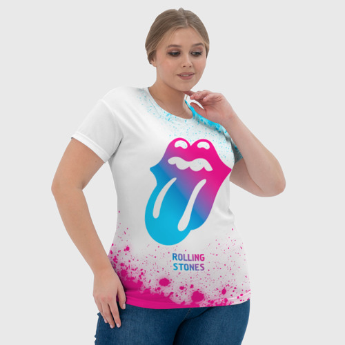 Женская футболка 3D Rolling Stones neon gradient style, цвет 3D печать - фото 6