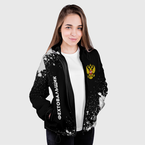 Женская куртка 3D Фехтовальщик из России и герб РФ вертикально, цвет черный - фото 4