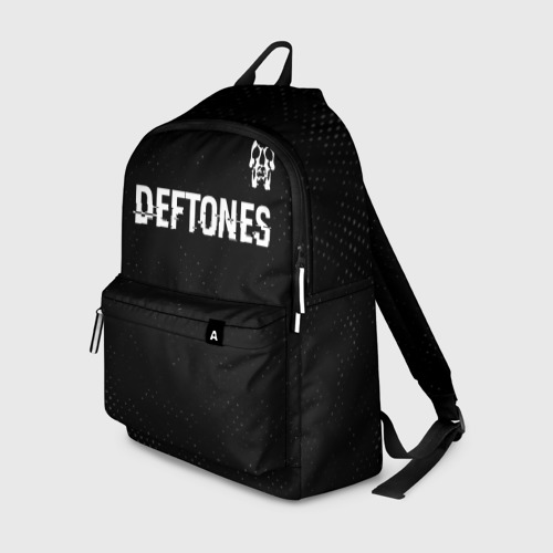 Рюкзак с принтом Deftones glitch на темном фоне посередине, вид спереди №1