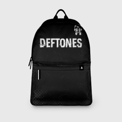 Рюкзак с принтом Deftones glitch на темном фоне посередине для любого человека, вид спереди №3. Цвет основы: белый