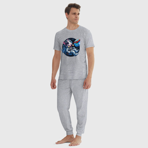 Мужская пижама хлопок с принтом Бультерьер с костью в космосе - нейросеть, вид сбоку #3