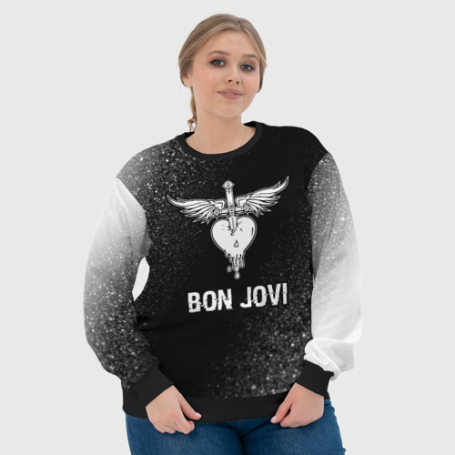 Женский свитшот 3D Bon Jovi glitch на темном фоне, цвет 3D печать - фото 6
