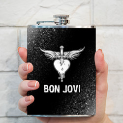 Фляга Bon Jovi glitch на темном фоне - фото 2