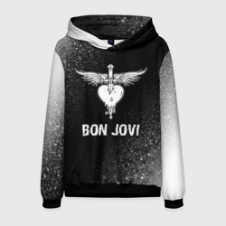 Мужская толстовка 3D Bon Jovi glitch на темном фоне