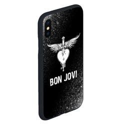 Чехол для iPhone XS Max матовый Bon Jovi glitch на темном фоне - фото 2