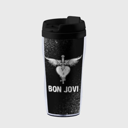 Термокружка-непроливайка Bon Jovi glitch на темном фоне