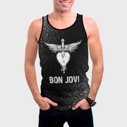 Мужская майка 3D Bon Jovi glitch на темном фоне - фото 2